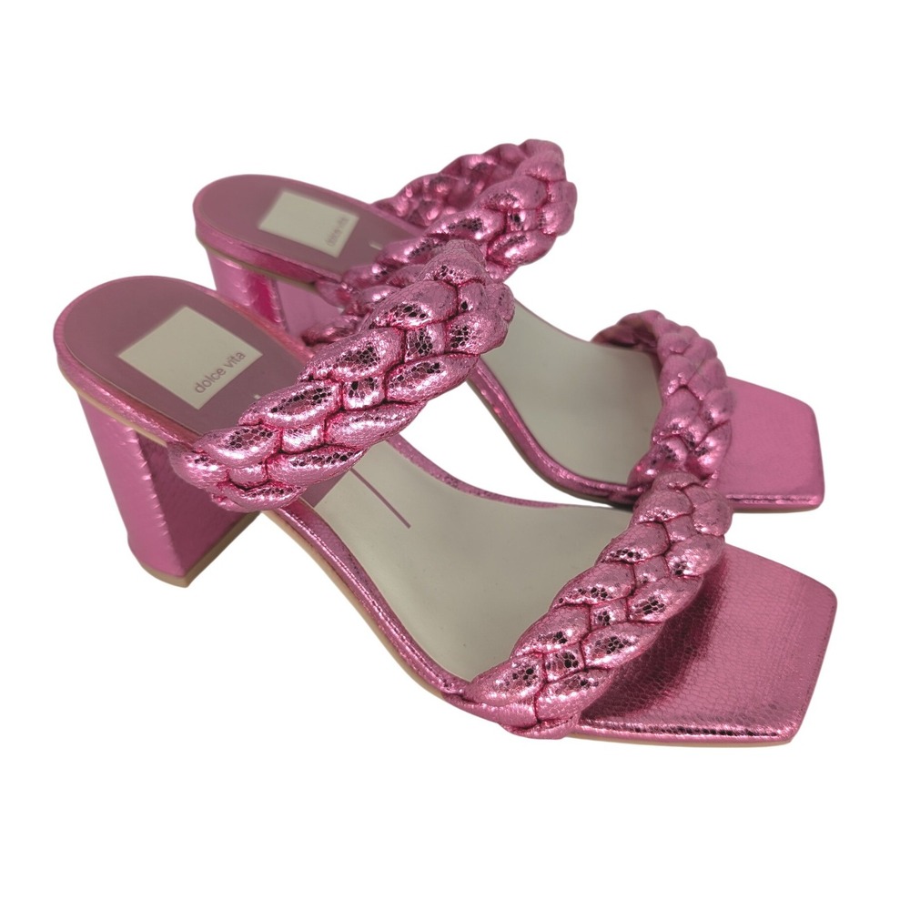 Dolce Vita Paily Heels Women 8.5 Magenta Metallic Braided Block Heel Sandal Glam